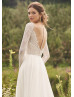 Long Sleeve Beaded Ivory Leaf Lace Chiffon Wedding Dress